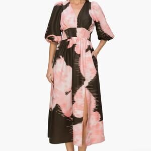 MELLODAY Print Puff Sleeve Midi Dress Size L